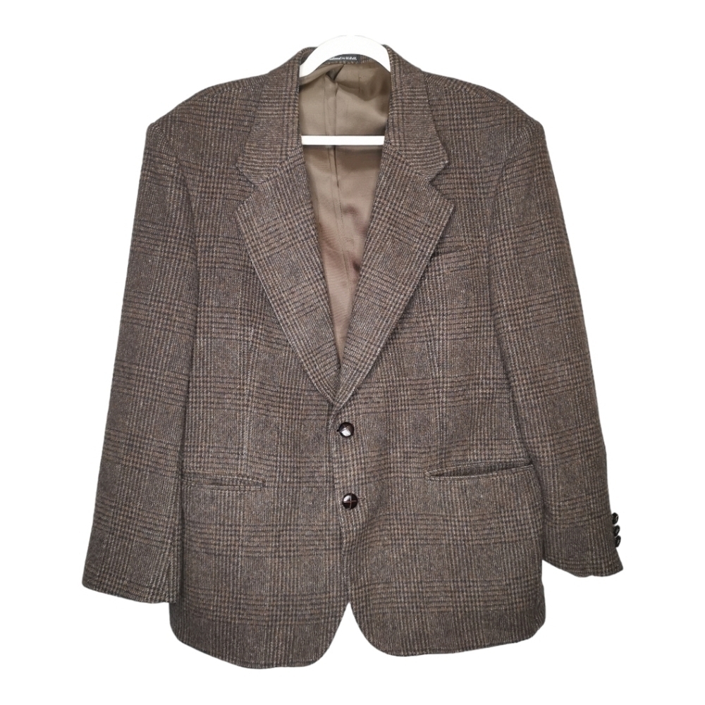 Vintage Today's Man Brown Plaid‎  Camel Hair Two Button Blazer